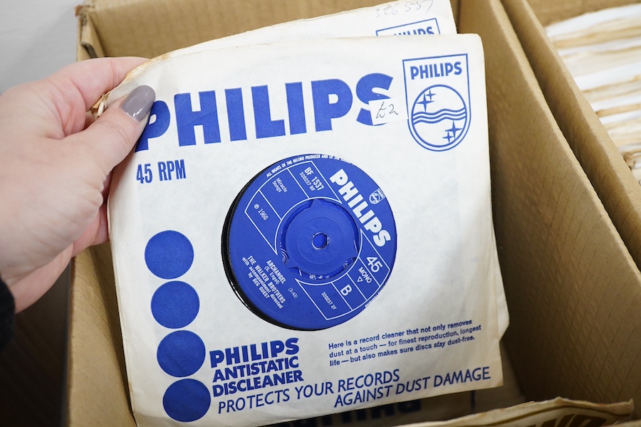 Three boxes of 7 inch singles, all on the Tamla Motown label, artists include; the Supremes, Marvin Gaye, Stevie Wonder, the Four Tops, The Temptations, Jimmy Mac, Jimmy Ruffin, Gladys Knight, Diana Ross, Jermaine Jackso